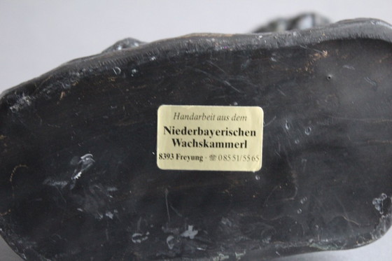 Image 1 of Vintage large poodle figurine made of wax, Lower Bavarian wax chamber, black and gold