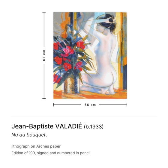 Image 1 of Jean-Baptiste VALADIÉ Nude with Bouquet Signed lithograph