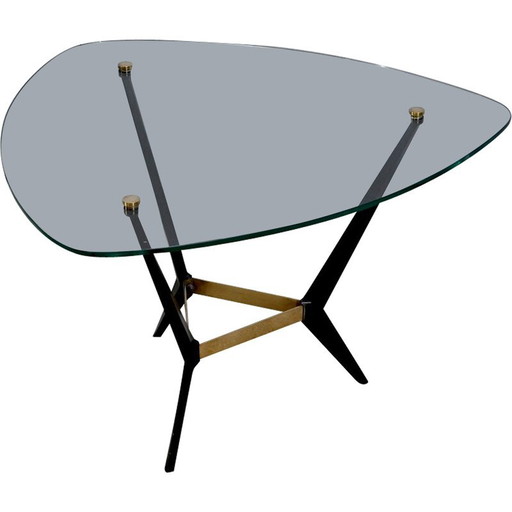 Mesa de centro vintage de cristal y metal, 1980