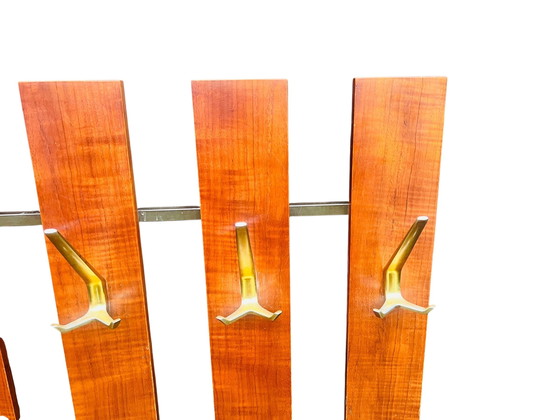 Image 1 of Houten vintage wandkapstok | Kapstok di metà secolo con latten e haken 