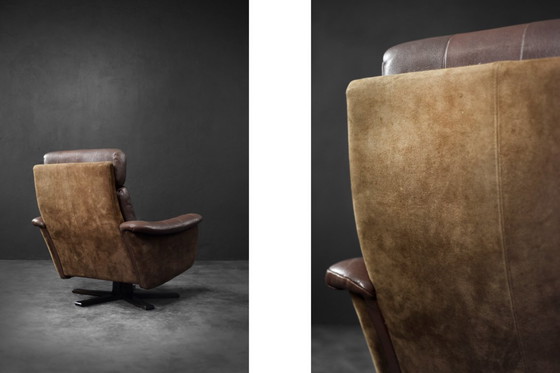 Image 1 of Vintage Mid-Century Deense moderne bruine leren draaifauteuil van Lystager Industri, jaren 70