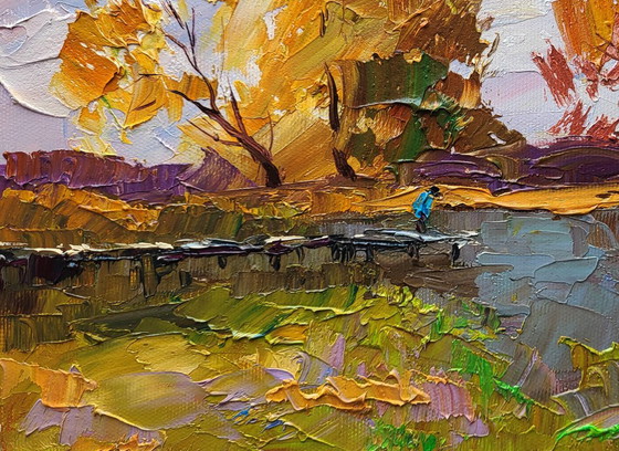 Original Oil Painting Nature Landscape On The Autumn River – Paintings & Drawings, Canvas (photo 6 of 7)