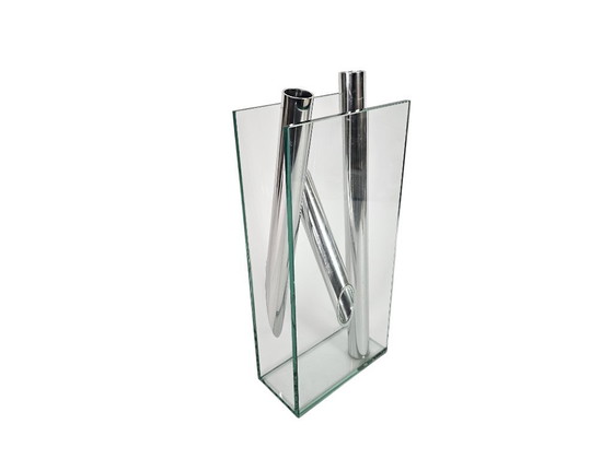Image 1 of Lisa Mori for Inn - Inn Crystal Glass GmbH - Modernist - glass - crystal - aluminum - vase - 90s