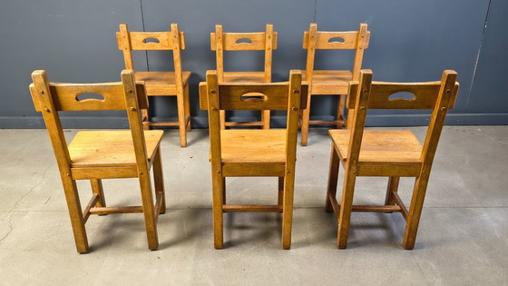 Image 1 of Vintage oak brutalist chairs, 1960s - set of 6