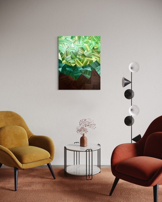 Image 1 of Mesa Primavera - Marquetería de paja/Ébano de Macassar