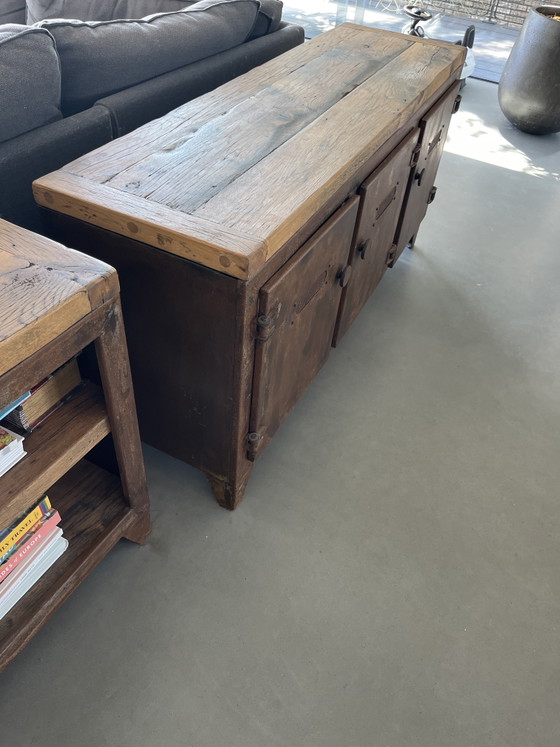Set Van 2 Industriële, Hout En Metalen Tavolini – Credenze, Wood (photo 7 of 7)