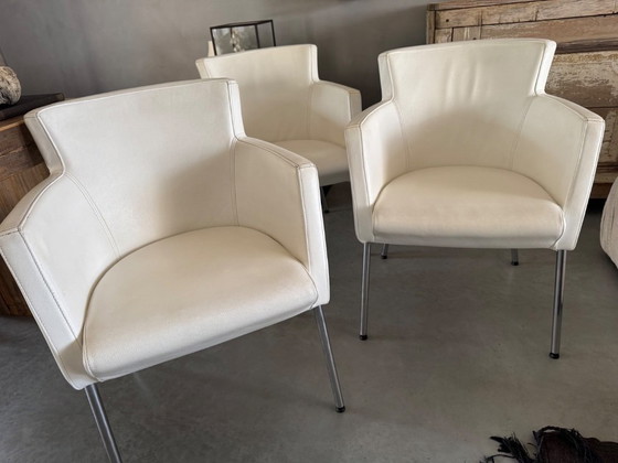 Image 1 of Sedie di design in pelle bianca vintage, massimo comfort e qualità, 6 pezzi