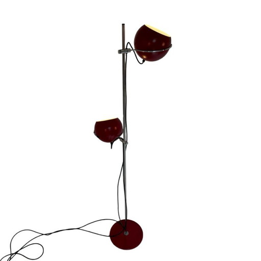 Gepo - Space Age Design / MCM Stehlampe mit zwei Schirmen - Burgund / Rot - Vollständig restauriertes Stück