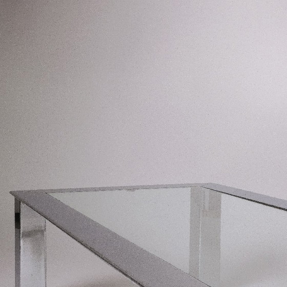 Image 1 of c. 1975 - Tavolino modernista in cromo e vetro - Francia/Belgio