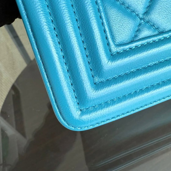 Image 1 of Chanel Boy Medium - 25CM Quilted Lambskin Blue Silver Hardware Series 19