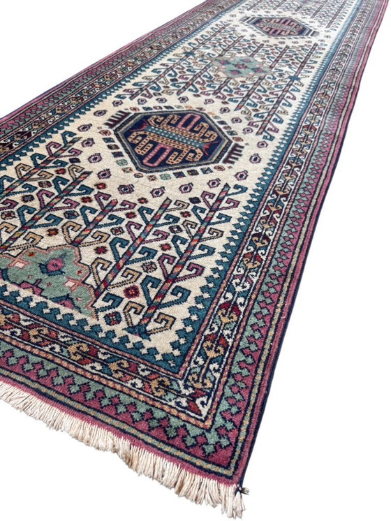 Image 1 of Handgeknoopte Kazak loper wit 73x315cm