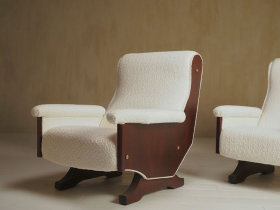 Image 1 of Pair of Italian 1960's modern walnut & boucle armchairs