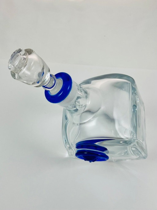 Art Glass Decanter – Attributed to Erik Höglund – Swedish Design – Frosted Brown & Clear Glass – Sculptural Bottle with Cork – S