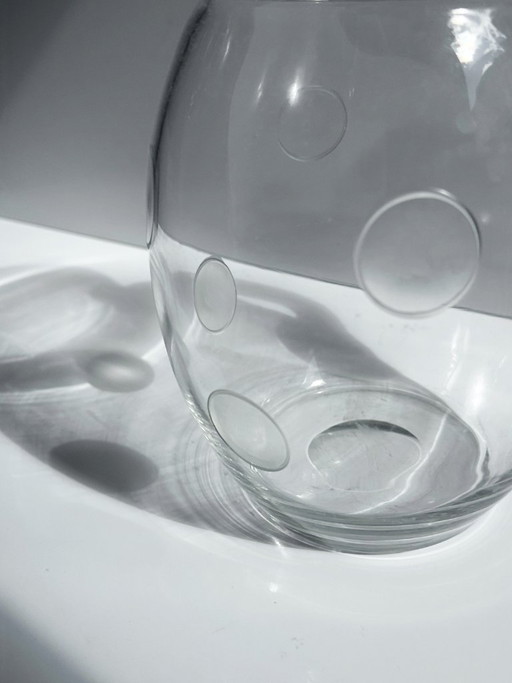 Vintage Glass Decanter with Black Handle, Graphic Circle Decor, 1980s/90s – glazen karaffen (photo 2 of 5)