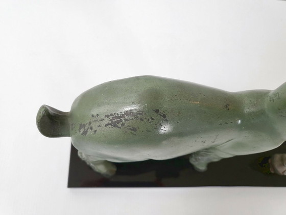 Image 1 of HET LAM EN DE VOGEL 1930 ART DECO METAAL & MARMER JAREN 30 BRONZEN DIER 1930