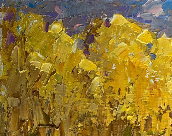 Image 1 of Original Oil Painting Autumn River Landscape On the autumn lake