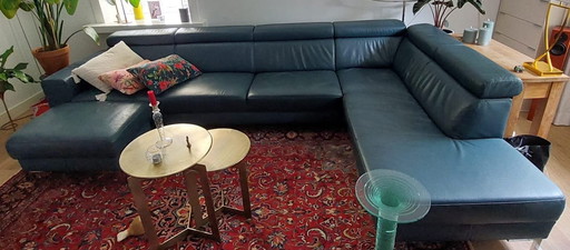 Montel Leather Lounge Sofa With Hocker