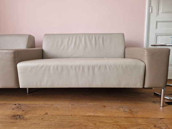 Image 1 of 3 Zits leren design bank, bankstel. Als nieuw.
