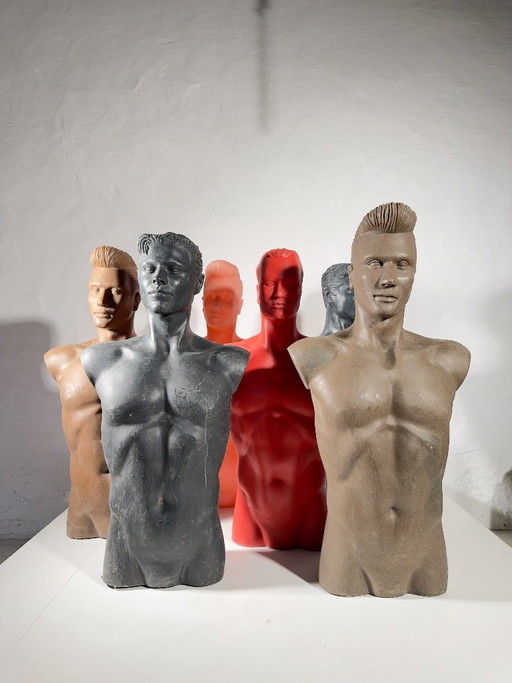 Bustos de maniquíes masculinos de tamaño natural de los años 80, Dressboys – decoratieve objecten, Plastic, Vintage