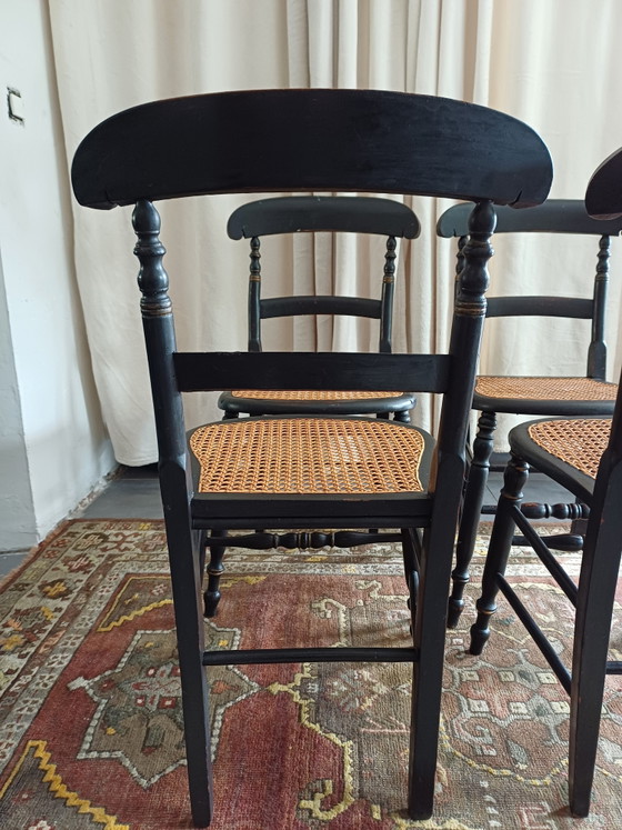 Image 1 of Série de 4 chaises basses de nourrice de style Napoléon III – Cannage d'origine parfait