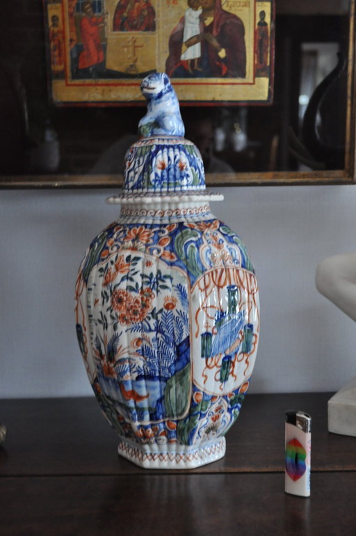 Covered polychrome Delftware pot - SANSON 18th century (ref 2861) - 19th century