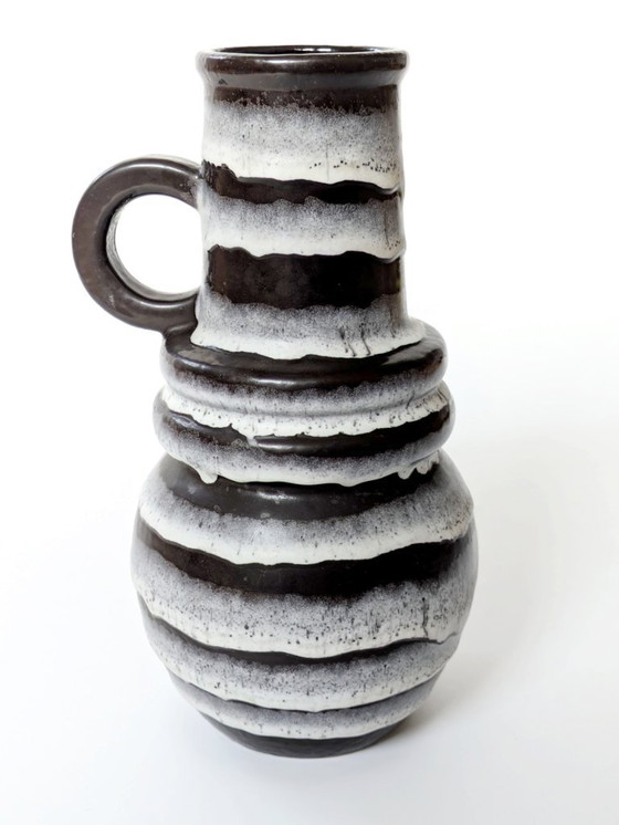 Image 1 of 1960 Scheurich Keramische Pitcher Vaas | Zwart en Wit | West Duits Aardewerk