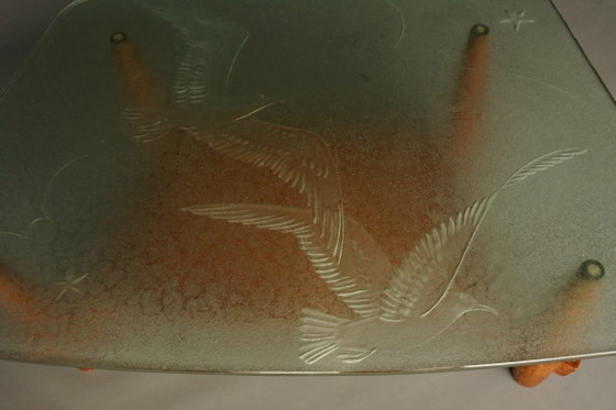 Image 1 of Grote art-deco salontafel met opvallend glazen blad, jaren 1940