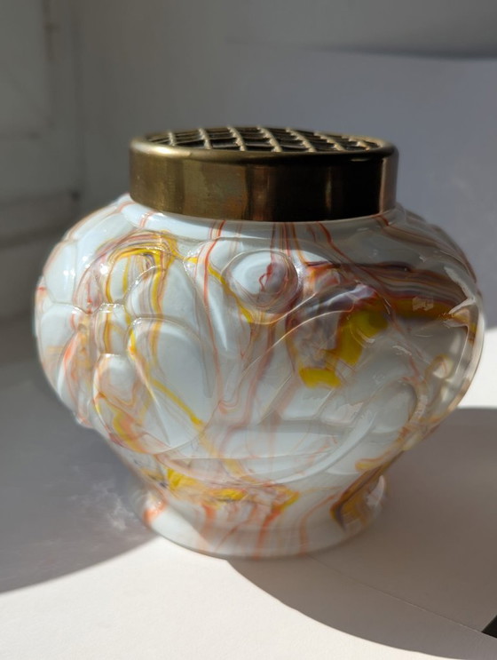 Image 1 of Jarrón bola art déco,Henri Heemskerk, vidrio y opalina, amarillo,púrpura, naranja, años 30