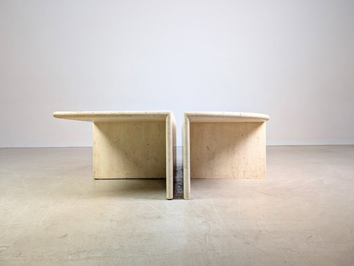 4er Set italienische Midcentury Couchtische Travertin 1970 Vintage