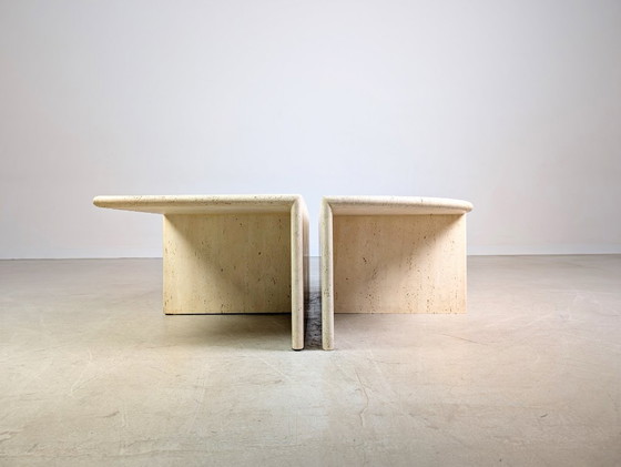 Image 1 of 4er Set italienische Midcentury Couchtische Travertin 1970 Vintage