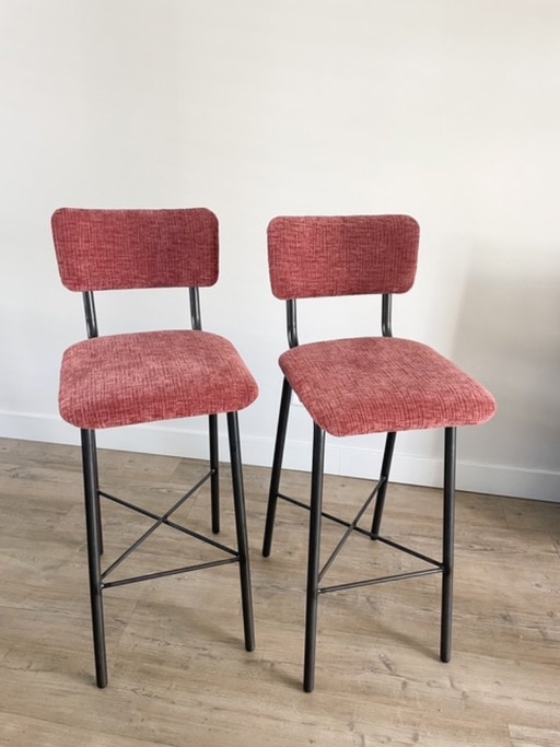 Restyled barkrukken (set van 2) – roze structuurstof