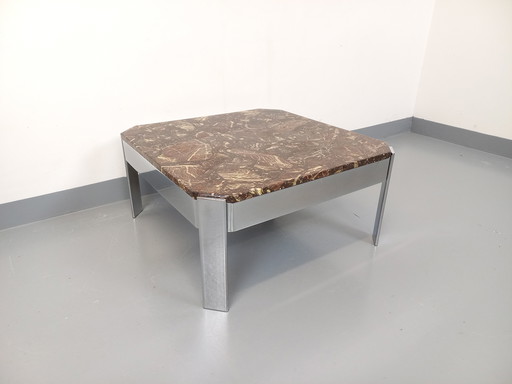 Vintage Square Coffee Table in Marble and Chromed Metal from the 70s