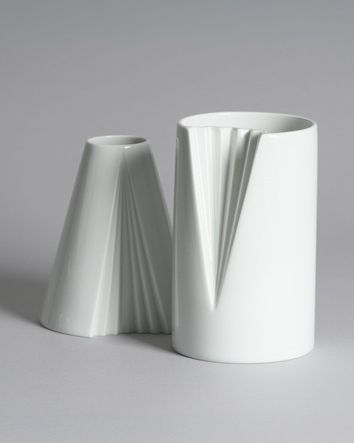 Chic Vintage Rosenthal Plissée Vase Duo Ambrogio Pozzi Minimalist Porcelain Art