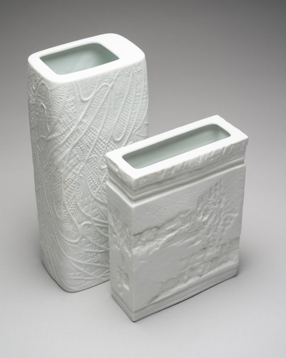 Image 1 of Martin Freyer Rosenthal Biskuitporzellan Reliefvase Duo OP ART Reliefdesign