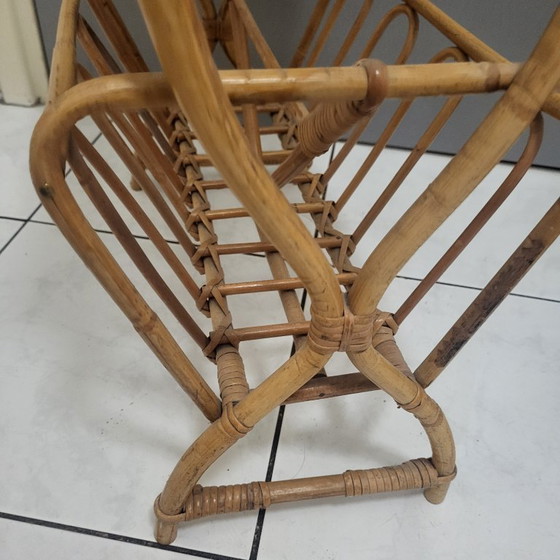 Image 1 of Portavasi, portariviste e mensola in rattan dal design scandinavo, 1960-70