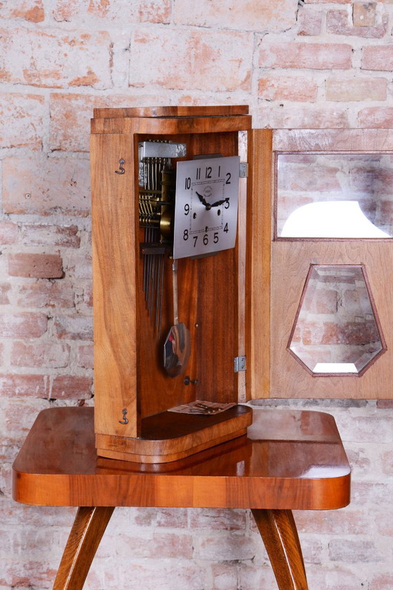 Originele art deco wandklok van ANGELUS, walnoothout, gerestaureerde Poolse afwerking, Frankrijk, jaren (photo 16 of 22)