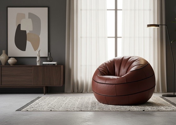 Vintage Leolux Ball Chair Poef In Leder – Zitzakken, Leather (photo 4 of 5)