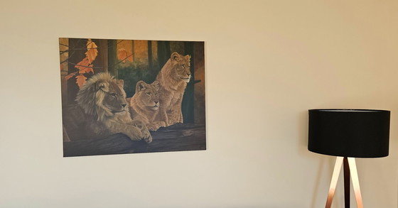 Image 1 of Large handmade acrylic painting of lions "Lion's Harmony"