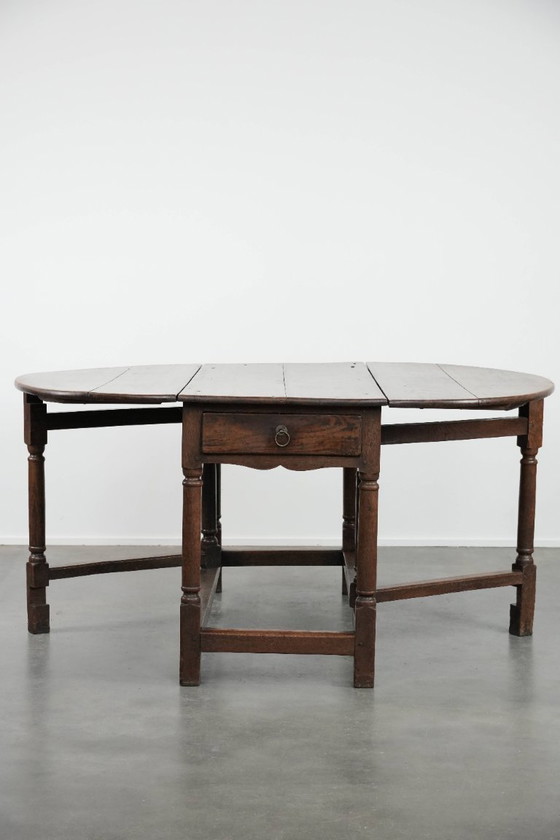 Image 1 of Antico tavolo da pranzo/tavolo a ribalta/tavolo da pranzo in quercia inglese del XVIII secolo