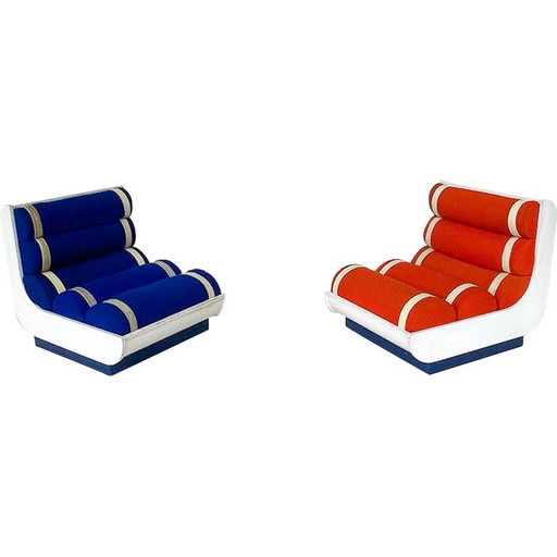 Coppia di poltrone vintage rosse e blu, Italia 1960
