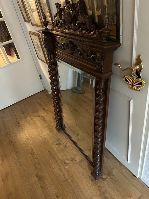 Antique mirror in lacquered oak frame 140x90x12cm