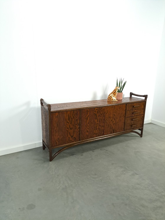 Image 1 of Wood With Bamboo Sideboard With Drawers Vintage