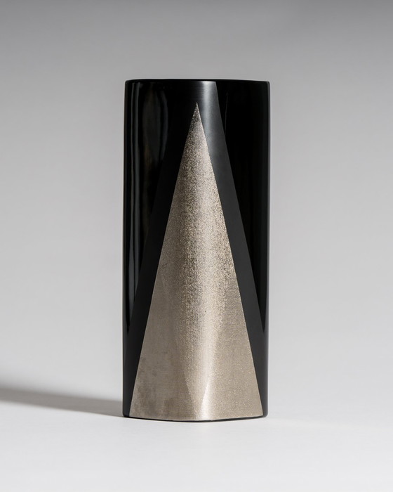 Image 1 of Helmut Drexler for Rosenthal, “Platinnebel” Vase Trio, Porcelaine Noire with Platinum, 1980s