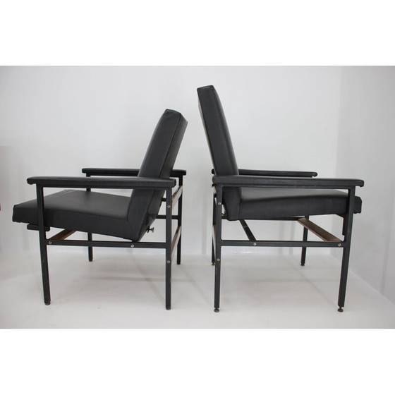 Image 1 of Vintage adjustable black leatherette living room set, Czechoslovakia 1970s