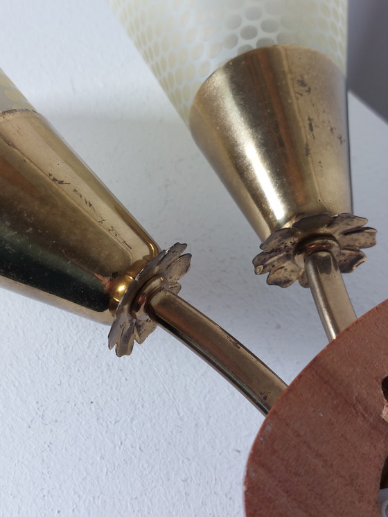 Image 1 of Lampada da parete vintage di metà secolo, lampada a borsa, vetro, ottone, decorazione floreale