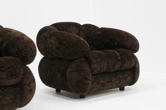 Image 1 of Set vintage italiaanse fauteuils bruin velvet jaren 70 