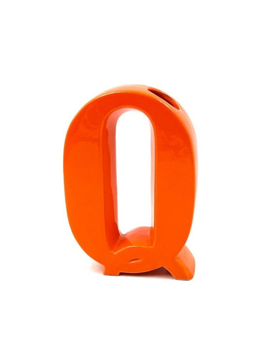 Image 1 of Space age oranje Q lettervormige keramische solifleur vaas, Marcel Radureau ca. 1970