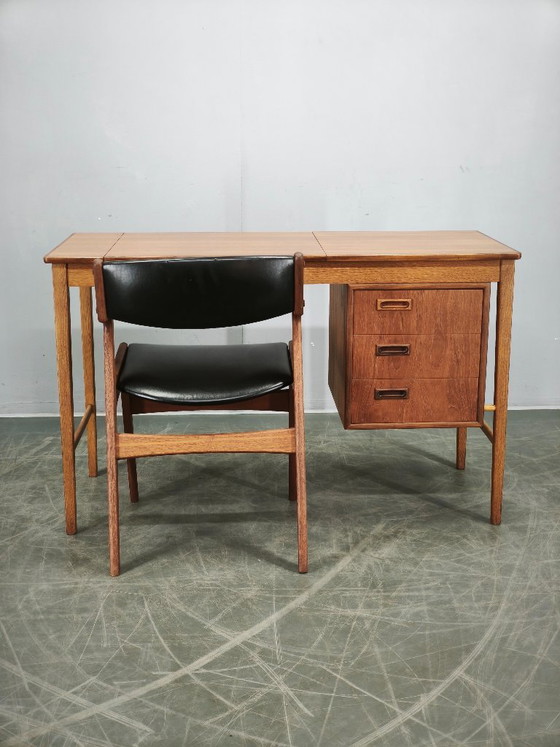 Image 1 of Sven Aage Madsen Teak Vanity Desk with Mirror, Denmark, 1960s