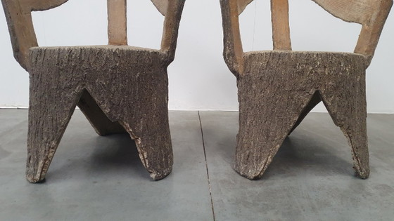 Image 1 of Vintage faux wood cement garden set 4 chairs/table Brutalist 60s France