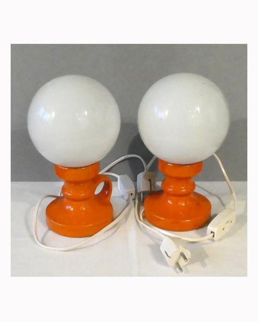 2 tafellampen, Duitsland, SpaceAge, jaren 60-70, keramiek, ballonglas